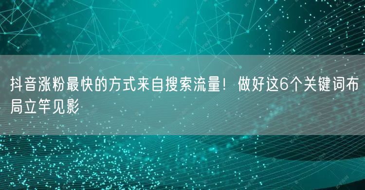 抖音涨粉最快的方式来自搜索流量！做好这6个关键词布局立竿见影
