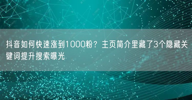 抖音如何快速涨到1000粉？主页简介里藏了3个隐藏关键词提升搜索曝光